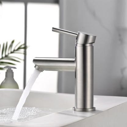 Ibergrif bathroom faucet, stainless steel single lever mixer tap for hot and cold water, drip-free and water-saving, 98mm spout height, grey bathroom fixture M11103.