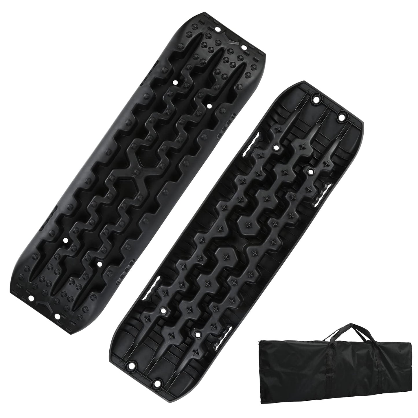 Sunworld off-road traction aid with storage bag, mud/sand/snow recovery board tracks, 10T capacity, tire ladder for cars, trucks, SUVs, RVs.