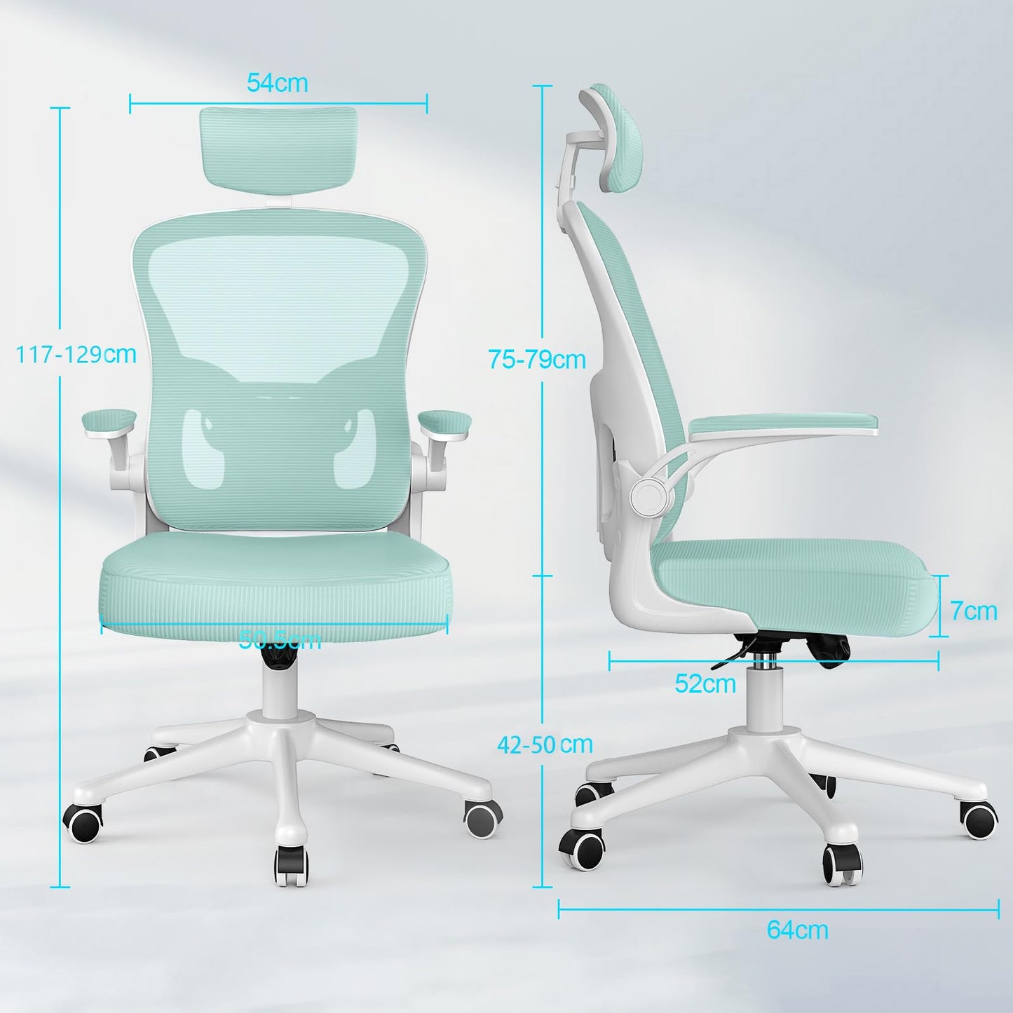 Rattan tree ergonomic office chair, desk chair with adjustable headrest, armrests, and lumbar support, height adjustment, swivel chair for office, green.