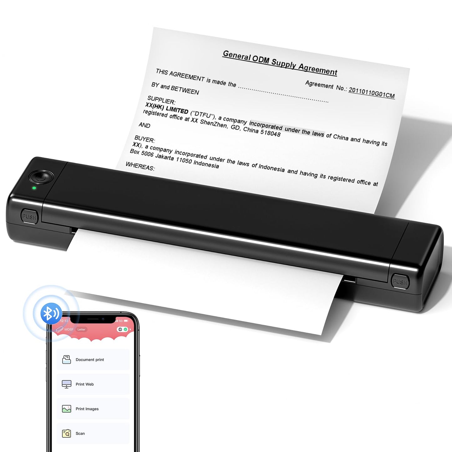 ASprink A4 Mobile Printer, M08f Bluetooth Multifunction Printer Supports A4 Thermopaper with a size of 8.27"X11.69", Thermal Printer, Compatible with Android and iOS for Phone and Laptop, M08F-BK