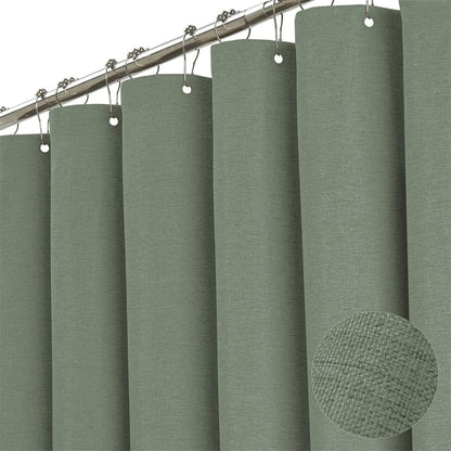 Premium shower curtain made of linen fabric textile 240x200cm. Waterproof and anti-mold for the bathroom in green color. 240x200cm.