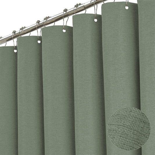 Premium shower curtain made of linen fabric textile 240x200cm. Waterproof and anti-mold for the bathroom in green color. 240x200cm.
