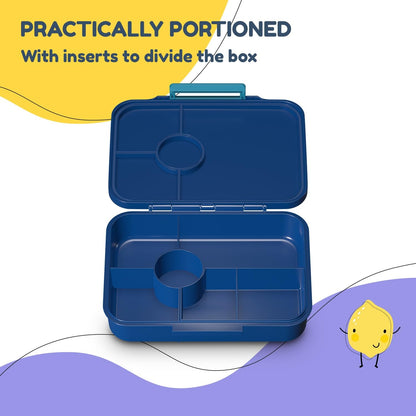 Smack snacks Bento box for kids - BPA-free, leak-proof, 4-6 compartments, modular, dishwasher safe, lunchbox for preschool, snack box, Navy Space, 20.8 x 4.5 x 15 cm.