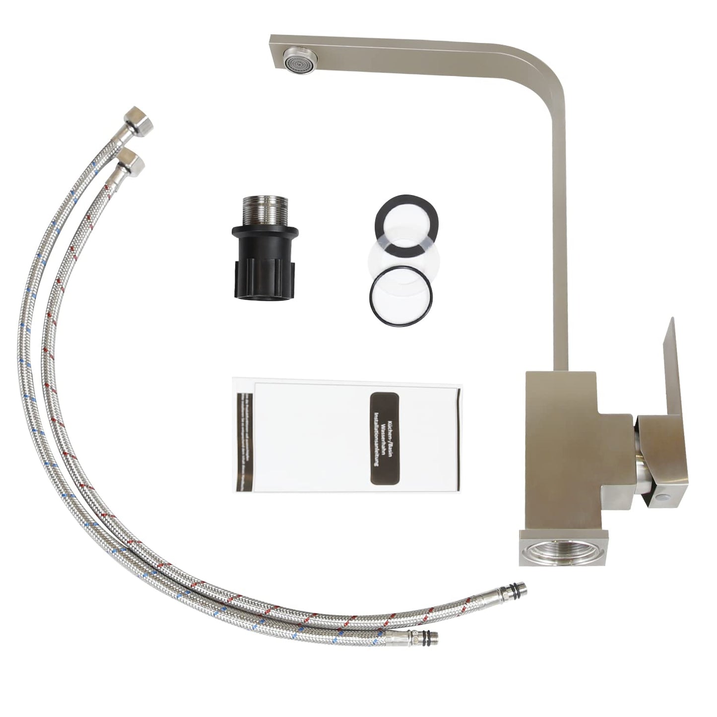 Mursche Kitchen Faucet Brushed High Pressure - Stainless Steel Mixer Tap 360° Swivel Sink Faucet 34CM Single Lever Mixer Faucets for Sink Garden Bathroom