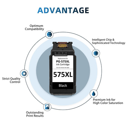 PG-575XL Black, PG-575 Black Compatible Ink Cartridges for Canon 575 printers. Compatible with Canon PIXMA TS3550i, TR4750i, TR4751i, TS3551i, TS3750i (1-pack).