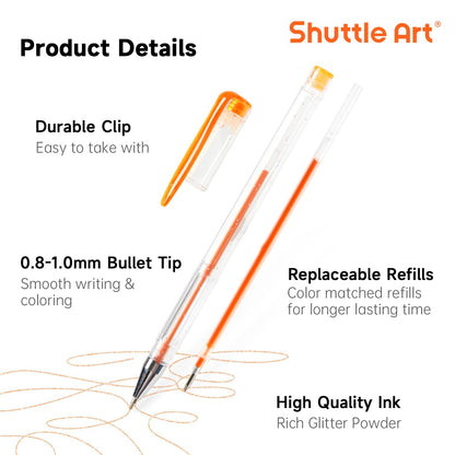Shuttle Art Glitter Gel Pens, 240-piece gel pen set with 120 colorful glitter gel pens and 120 replacement refills, for adults and kids on coloring books for highlighting, drawing, writing.