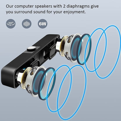 PC speakers, pc speakers, 3.5mm aux, 2.0 USB 3W*2 Wired Powered with 2 diaphragms Wired soundbar with stereo, speakers for pc, notebook, desktop, laptop, smartphone