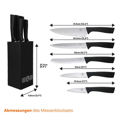 MasterChef knife block with knife cake knife set with Santoku knife, bread knife, chef's knife, vegetable knife, and utility knife, stainless steel, sharp, 5-piece, soft-touch handles.