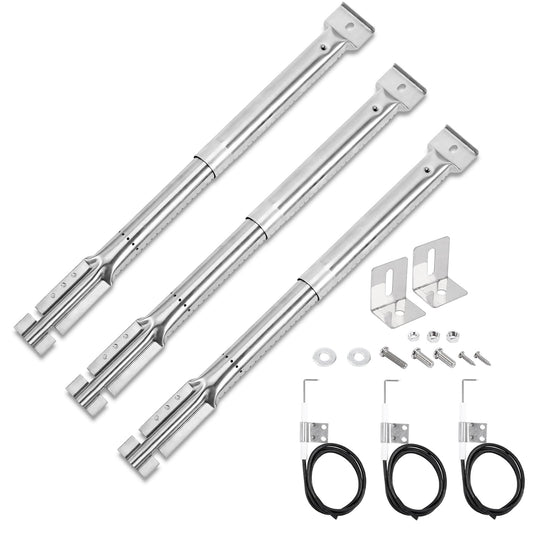GFTIME 31 to 42cm Universal Burner Adjustable Replacement Parts for Tepro, Barbecook, Campingaz, Charbroil, Blooma. Adjustable stainless steel gas grill burner replacement accessories, 3 pieces.
