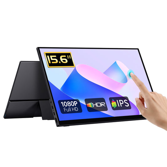 CAPERAVE Portable Monitor Touchscreen, 15.6-inch FHD IPS Touchscreen with tempered glass, travel monitor with stand and speakers, HDMI USB C external monitor for Windows laptop PC.