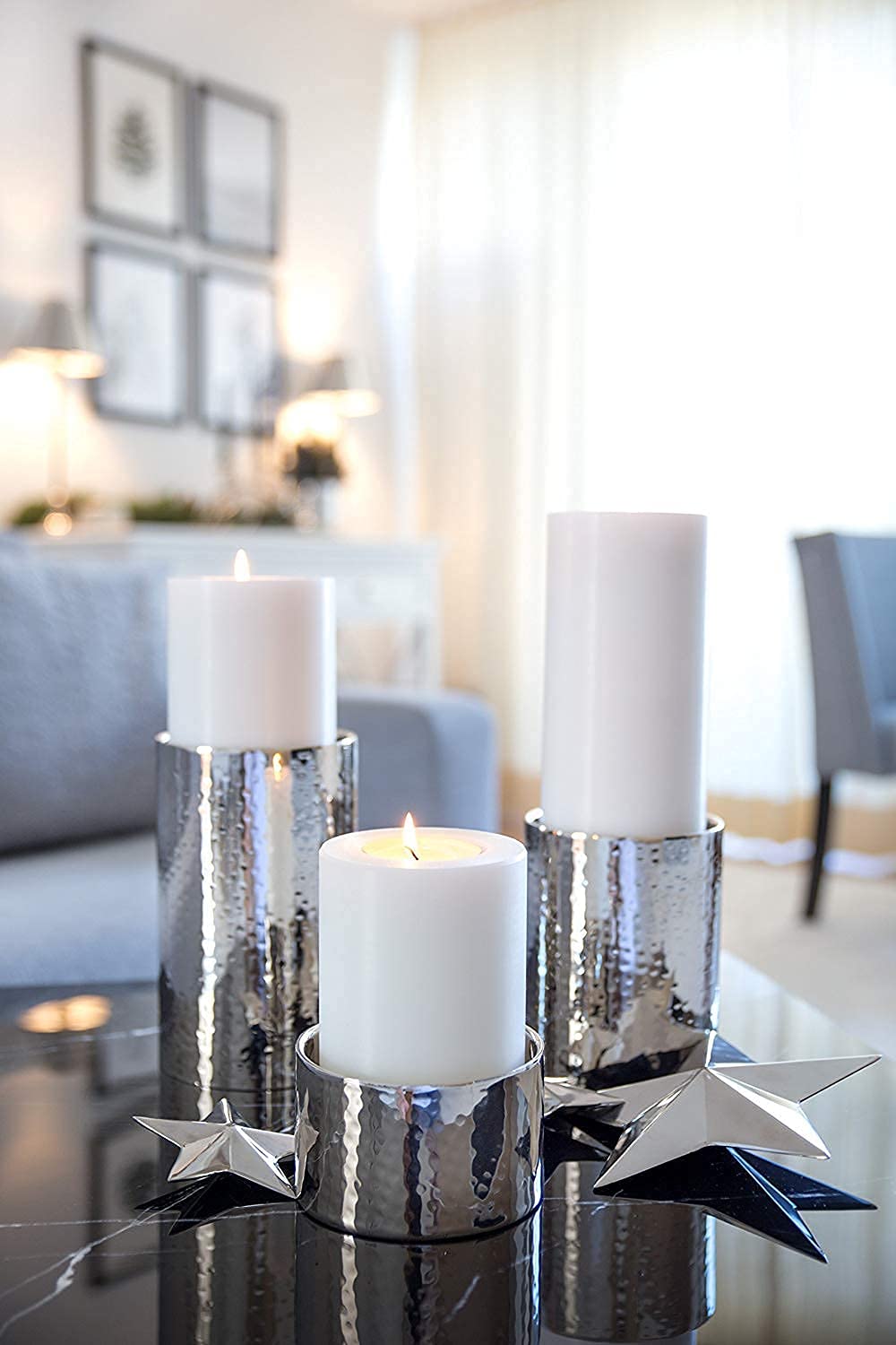 EDZARD tea light holder constant candle Cornelius, diameter 10 cm, height 15 cm, White