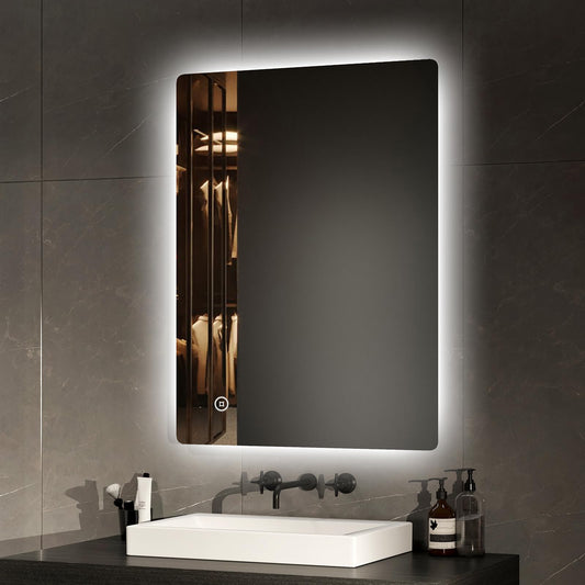 EMKE bathroom mirror with lighting 80x60cm with touch, anti-fog, adjustable brightness, memory function, cool white 6500K energy-saving bathroom mirror with lighting