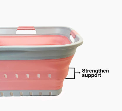 SAMMART 42L Plastic Foldable Laundry Basket - Foldable Pop-Up Storage Container/Organizer - Portable laundry hamper - space-saving (1, Gray/Quartz Pink)