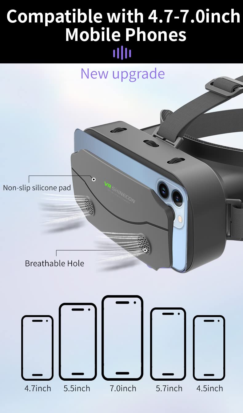 (Newest) VR Goggles 3D, Virtual Reality Goggles, comfortable for 4.5-7.2 inch smartphones, Samsung, Android, 90-100° viewing angle, 360° rotation, with controller (Black)