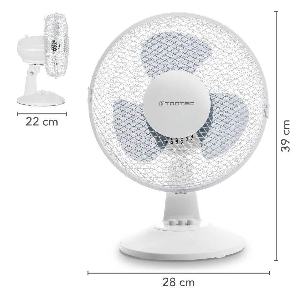 TROTEC Desk Fan TVE 10 - 25 watts, oscillating 80°, 2 speeds, Ø 23 cm, very quiet, white
