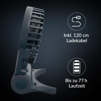 ARCTIC Summair 2Go - Rechargeable handheld fan with stand, infinitely adjustable, 4-77h runtime, USB-C connection (incl. USB-A cable) - Blue