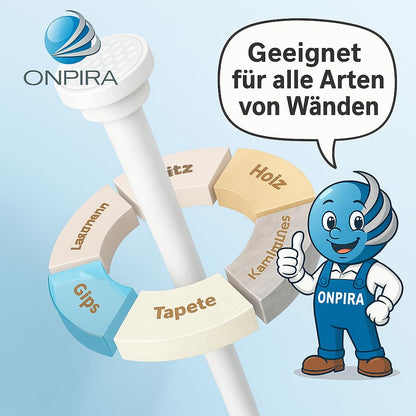 Onpira® telescopic shower curtain rod, adjustable without drilling - available in 5 lengths (40-240cm) & 3 colors - stainless steel telescopic rod for bathroom & shower, White or Black (95-150cm, Black)