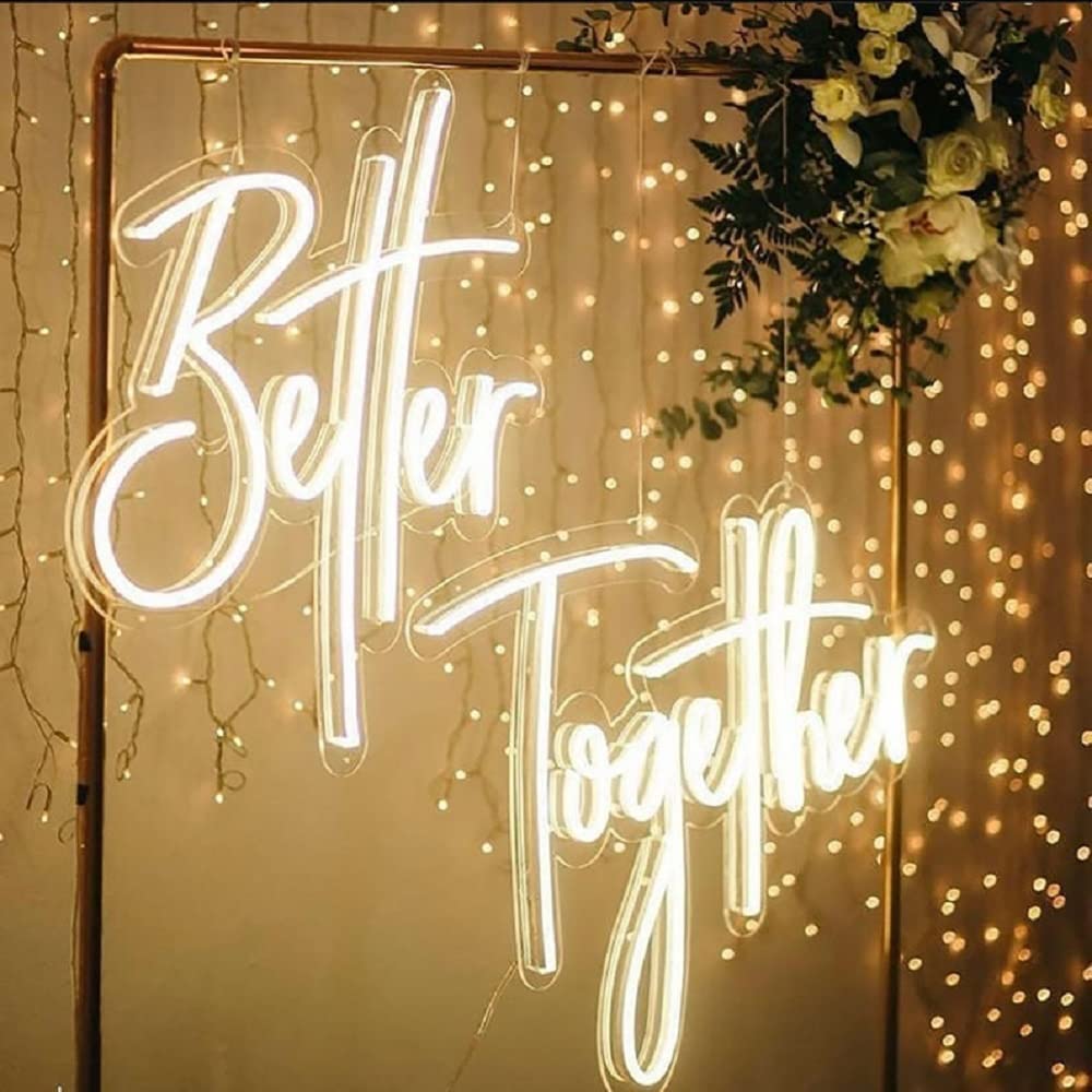 Better Together Neon Sign LED Neon Wall Decoration LED Sign Engagement Party Wedding Club Anniversary Bar Birthday Decoration USB Powered Adjustable Brightness