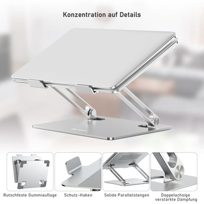 Boyata laptop stand, multi-angle laptop stand with heat-vent, adjustable notebook stand compatible for laptops (10-15 inch) including MacBook Pro/Air, Dell, HP, Samsung (Silver)