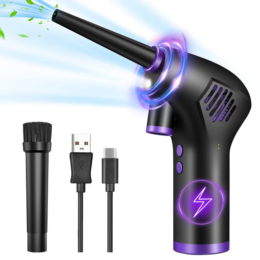 Fulluky Electric Dust Blower, Air Duster with 15000mAh Battery/LED Light for PC Cleaning, Laptop, Keyboard, Sofa, Car, Office Equipment Cleaning Set.