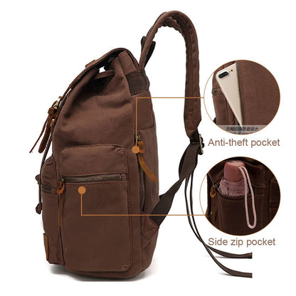 AUGUR Retro Canvas Backpack, Vintage Style Backpack for 15-17 Inch Laptop, School Backpack, Travel Bag, Leather Backpack, Waterproof (Large Coffee)