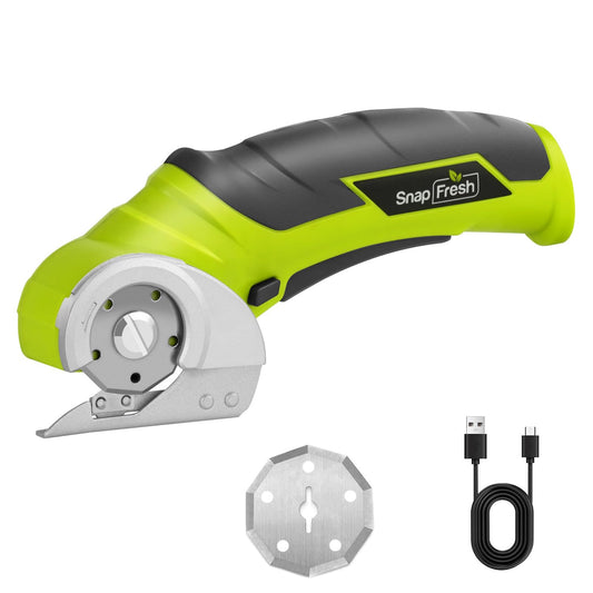 SnapFresh Cardboard Cutter Electric Scissors 4V Cordless Rotary Cutter Universal Cutter Rotation Cutter - 2 Self-sharpening Blades - for Paper, Cardboard, Carpet, Leather, Felt, Plastic