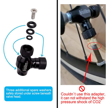 BriskMore CO2 inflator kit with 5 x 16g CO2 cartridges for bike tires, Presta and Schrader valve compatible, bike tire pump for mountain and road bikes, includes insulating sleeve.