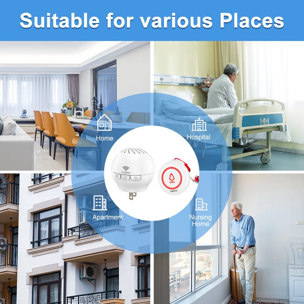 SINGCALL Tuya WiFi Wireless Call System (Equipment Upgrade), alarm system for elderly/patients/pregnant women, wireless call alarm with long range, 1 receiver + 2 call buttons for home.