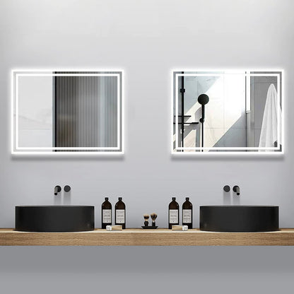Boromal bathroom mirror with lighting 60x40cm wall switch bathroom mirror horizontal/vertical 6500K cool white wall mirror light mirror