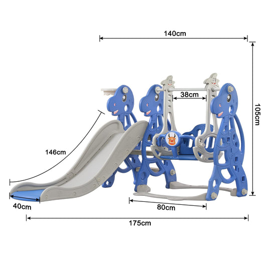 Kids slide 4-in-1 playground with basketball hoop, extra long slide, swing, easy to assemble baby slide for indoor and outdoor use, backyard (175x40x105cm)