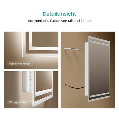 EMKE LED bathroom mirror 80x60cm LED wall mirror with warm white and cool white lighting Bathroom mirror with demister + touch control