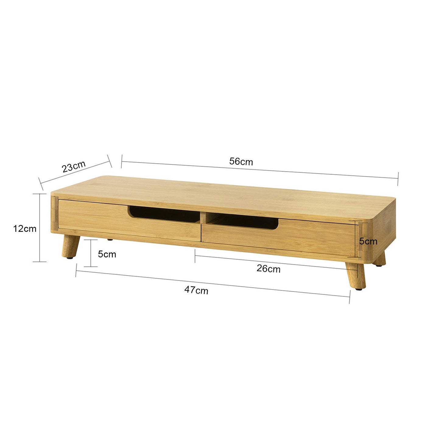 SoBuy BBF06-N Design Monitor Stand Screen Stand Notebook Stand Desk Attachment Organizer with 2 Drawers Bamboo Dimensions approx.: 56x12x23cm