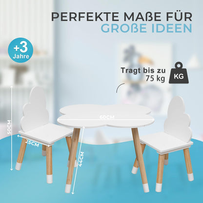 Rebecca Mobili Children's Table and Chairs Set, Chairs and Table for Kids' Room Furniture Light Brown White, MDF, Nordic Style - Size: 44 x 60 x 60 cm / 50 x 25 x 25 cm - Art. RE6733
