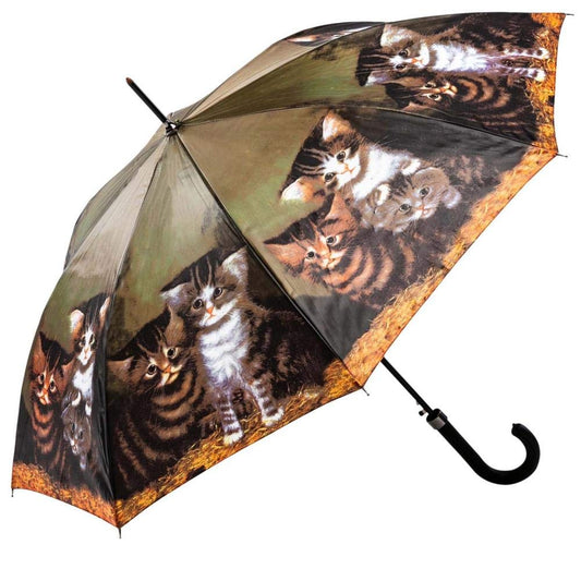 LUCKYWEATHER umbrella Stick umbrella Women's design J. C. Wilsion Four Kittens Auto open/close I Large, stable, and high-quality stick umbrella I Umbrellas with UV protection