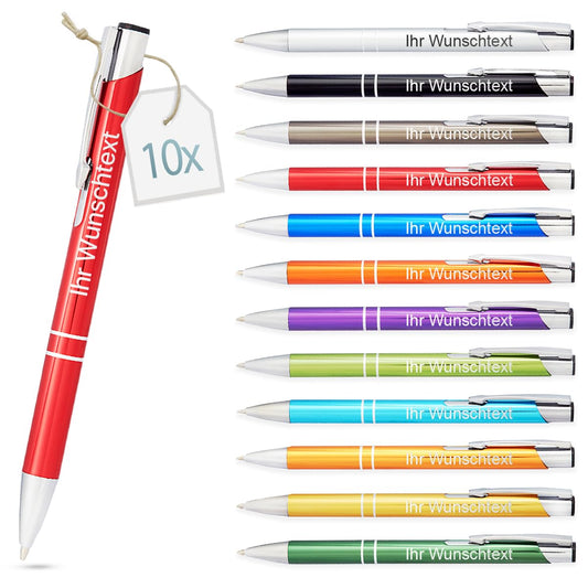 Engraved pen | personalized pen with custom text | blue ink | promotional gift & promotional item | personalized pens for wedding, office & school (Red, 10 pieces)