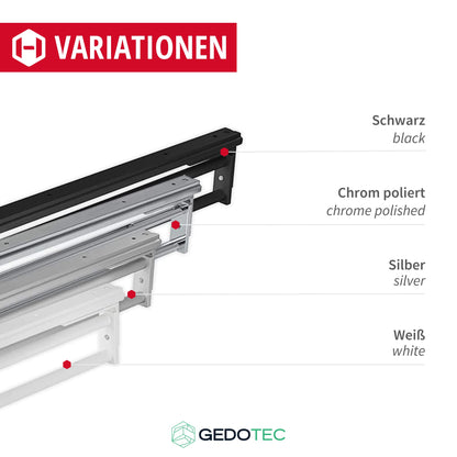 Gedotec Towel Holder | H6008 | 2-armed extendable towel pull-out | 1 piece | Dish towel holder length 465 mm in silver | Bathroom & kitchen cabinet towel rail swivel 90° | Made in Germany