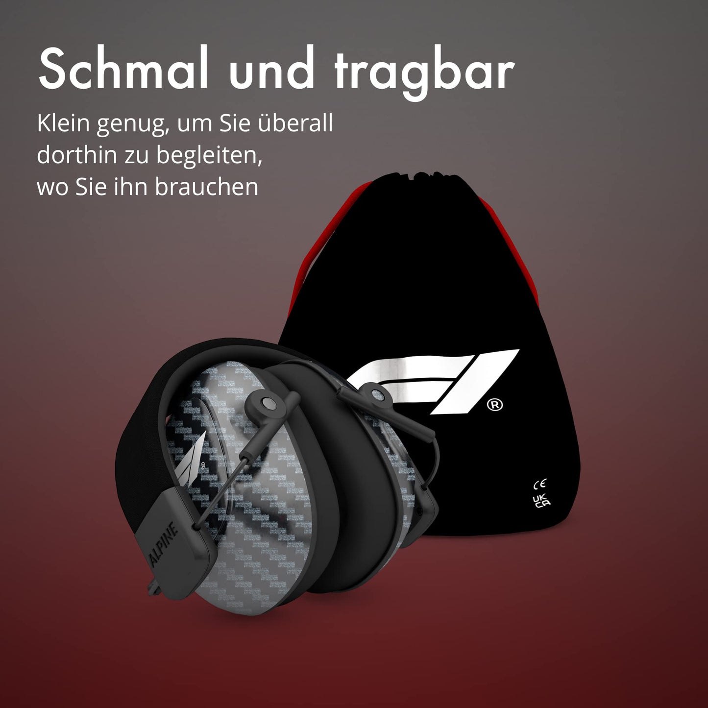 Alpine Racing Pro Earmuff F1® earmuffs for adults - reusable hearing protection for motorsport events and loud environments - noise reduction of 26 dB - high-quality carbon material