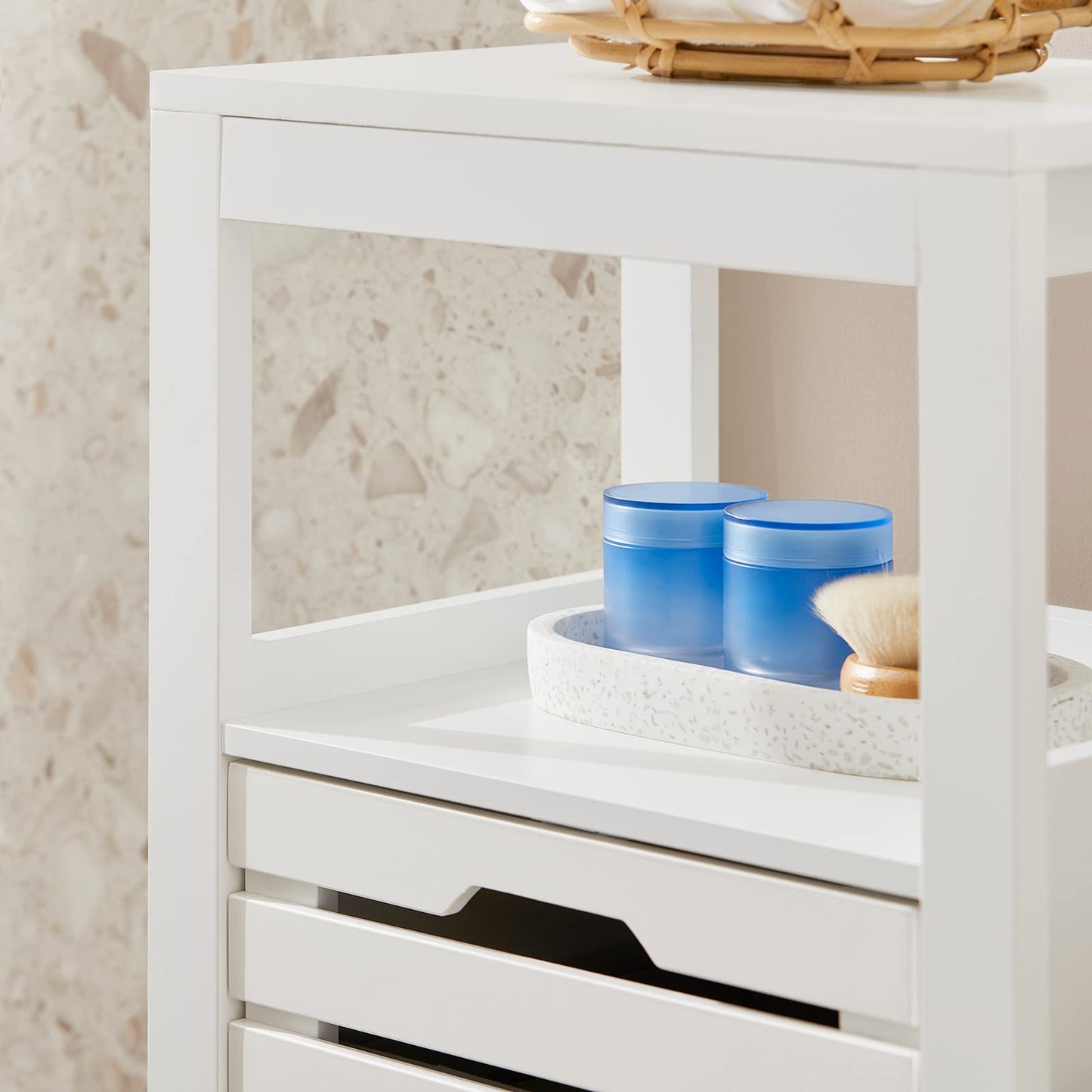 SoBuy Bathroom Cabinet with Laundry Basket - Laundry Cabinet, Bathroom Cabinet with Fold-Out Laundry Bag, Compact Bathroom Shelf, Wooden Bathroom Furniture, White, 42x90x30cm, BZR67-W