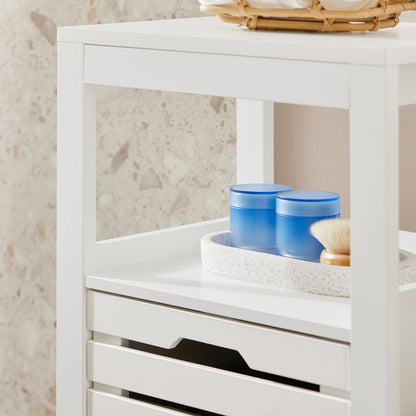 SoBuy Bathroom Cabinet with Laundry Basket - Laundry Cabinet, Bathroom Cabinet with Fold-Out Laundry Bag, Compact Bathroom Shelf, Wooden Bathroom Furniture, White, 42x90x30cm, BZR67-W