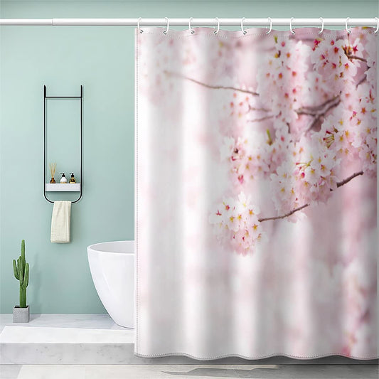 Shower curtain 240x200 Pink Sakura Anti-Mold Waterproof Extra Long Shower Curtains with 12 Shower Curtain Rings Flower 3D Design Bath Curtain for Bathtub Bathroom