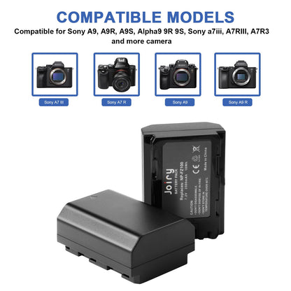 2 x NP-FZ100 Replacement Batteries and Dual Charger Compatible with Sony A9 A9R A9S, Alpha9 9R 9S, for Sony a7iii A7RIII A7R3 Digital Camera