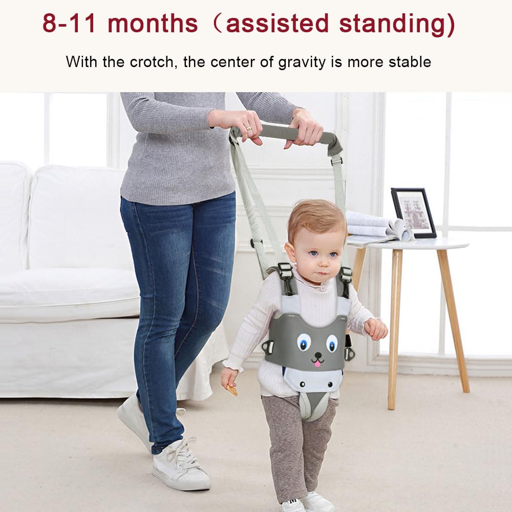 Vicloon Baby Walking Helper Walking Aid for Baby, Adjustable with Safety Buckle and Magic Stickers, Breathable Standing Walking Learning Helper Walker (Puppy - gray)