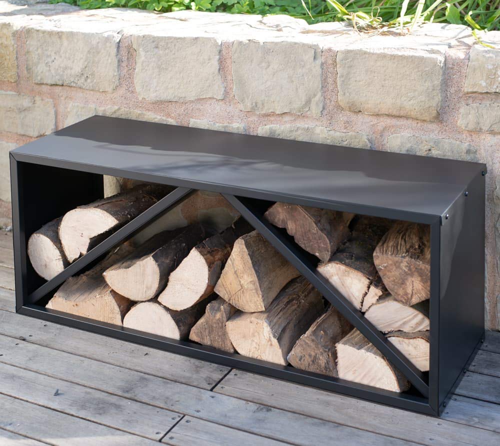 WESTMANN steel firewood rack | 104x34x40 cm black | Firewood rack for indoor & outdoor use | Firewood basket & log holder for storage.
