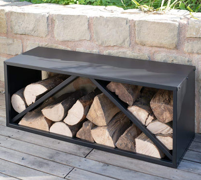 WESTMANN steel firewood rack | 104x34x40 cm black | Firewood rack for indoor & outdoor use | Firewood basket & log holder for storage.