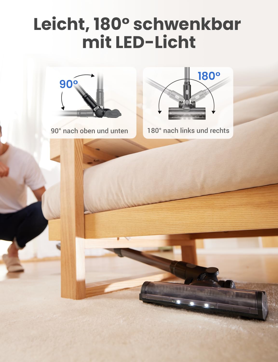 Proscenic P11 Cordless Vacuum Cleaner with Mopping Function, 45KPA-550W-60Min Battery Vacuum Cleaner, Vacuuming and Mopping, Anti-Tangle for Carpet, Hard Floors, Curtains, Pet Hair