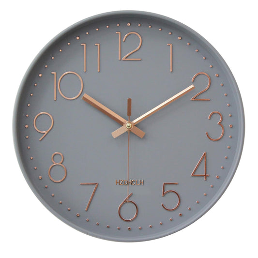 HZDHCLH Funk Wall Clock 30 cm Silent Wall Clock No Ticking Noise, Modern Battery Operated Clock for Home, Kitchen, Living Room, Office, Wall Decoration (Gray Gold)