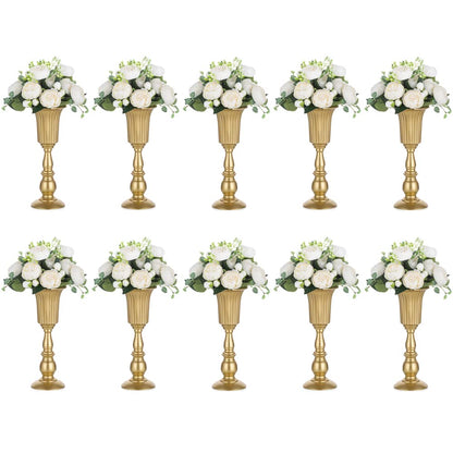 Nuptio 10 Piece Blooming Metal Trumpet Vase Elegant Vase with Centerpieces for Wedding Celebrations, 31.9cm High, Artificial Flower Arrangements for The Anniversary Party Gold
