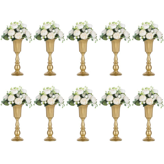 Nuptio 10 Piece Blooming Metal Trumpet Vase Elegant Vase with Centerpieces for Wedding Celebrations, 31.9cm High, Artificial Flower Arrangements for The Anniversary Party Gold
