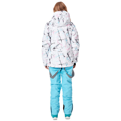Womens ski suit snow suit windproof waterproof skiing snowboard jacket bib set for skiing snowboarding climbing SMNWT+Blue XS
