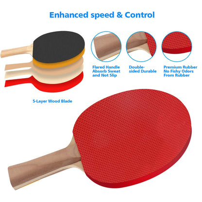 FBSPORT Table Tennis Set for table with 2 ping pong paddles + Retractable net + 6 ping pong balls + 1 carrying bag, Table Tennis Set for adults families indoor outdoor